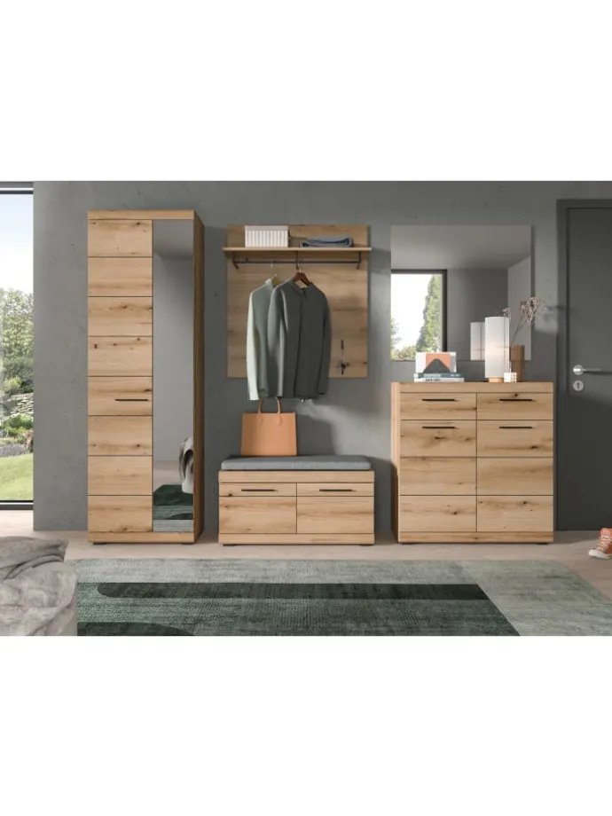 Garderoben-Set ink. Sitzkissen (B/H/T: 272x197x40 cm) in Evoke Oak Nachbildung