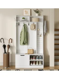 Garderobenset mit Sitzbank in Weiß - 100×185.5×40 cm