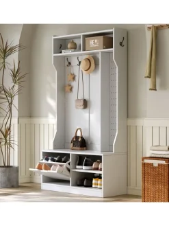 Garderobenset mit Sitzbank in Weiß - 100×185.5×40 cm