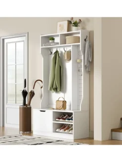 Garderobenset mit Sitzbank in Weiß - 100×185.5×40 cm