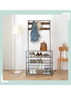 Garderobenständer in Schwarz/ Dunkelbraun - (B)80 x (H)190 x (T)30 cm