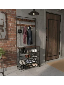 Garderobenständer in Schwarz/ Dunkelbraun - (B)80 x (H)190 x (T)30 cm