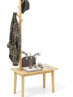 Garderobenständer mit Beistelltisch 3 in 1 in Beige