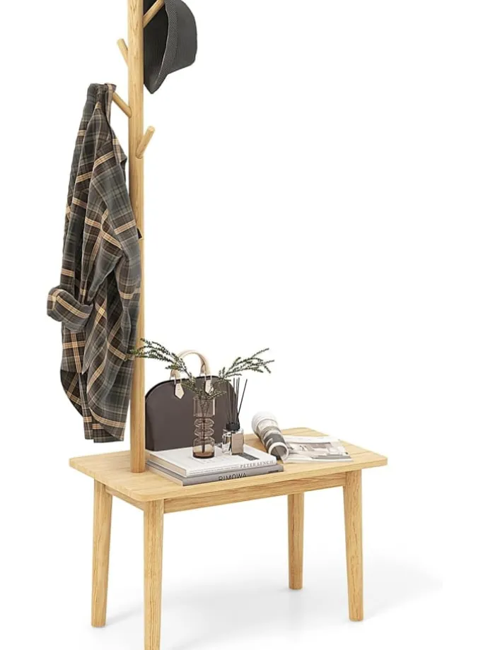 Garderobenständer mit Beistelltisch 3 in 1 in Beige