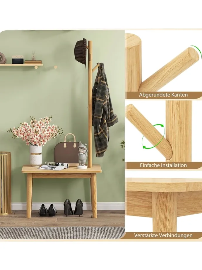 Garderobenständer mit Beistelltisch 3 in 1 in Beige