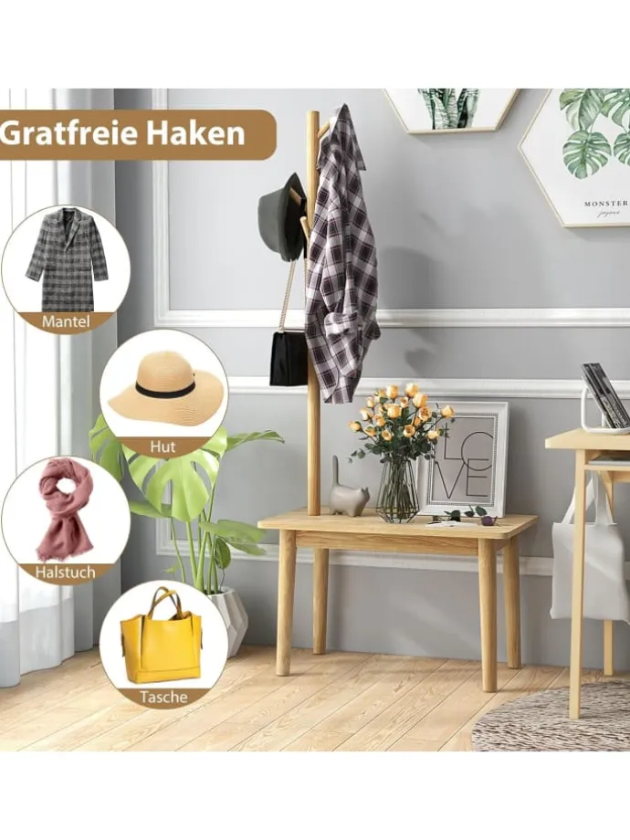 Garderobenständer mit Beistelltisch 3 in 1 in Beige