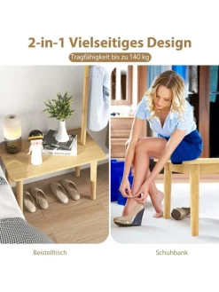 Garderobenständer mit Beistelltisch 3 in 1 in Beige