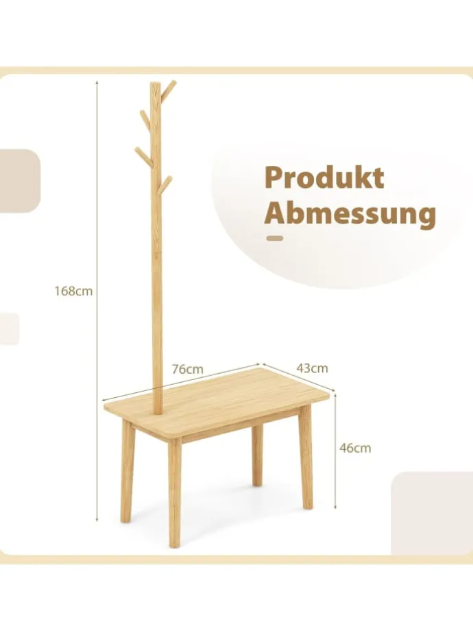 Garderobenständer mit Beistelltisch 3 in 1 in Beige