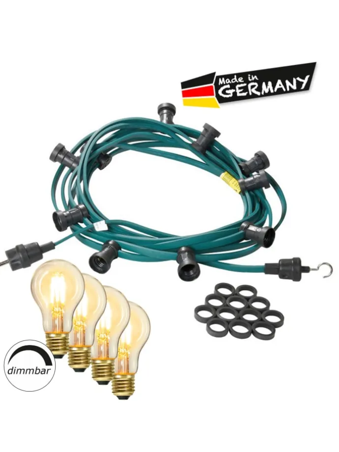 Garten Party Lichterkette Illu 10x dimmbare Glühbirne 5m grün