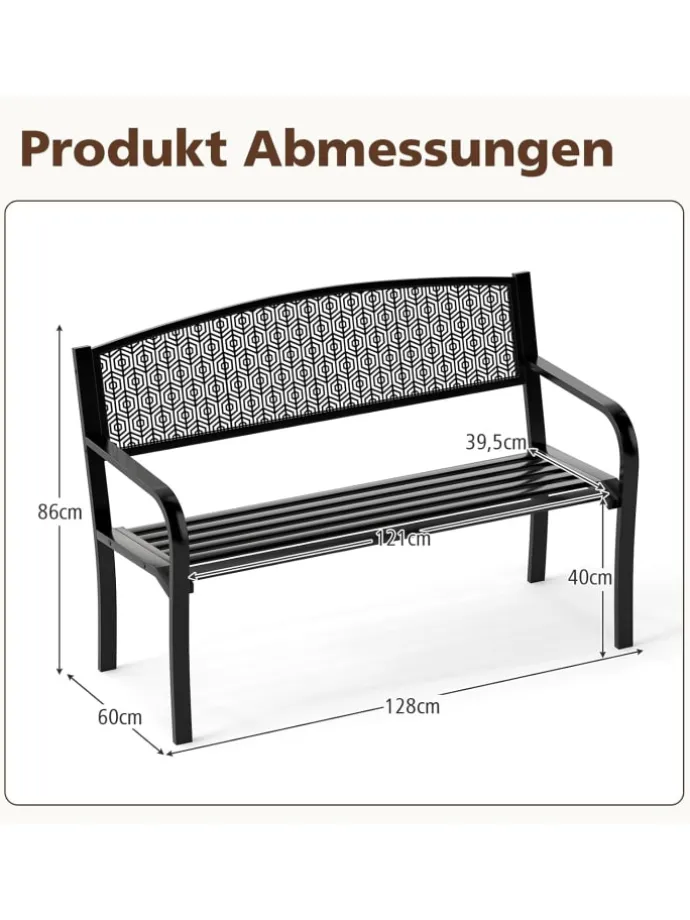 Gartenbank Metall 128 x 60 x 86 cm in Schwarz