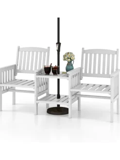 Gartenbank mit Tisch 165x60x88cm in Weiß