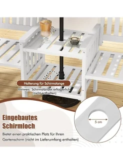 Gartenbank mit Tisch 165x60x88cm in Weiß
