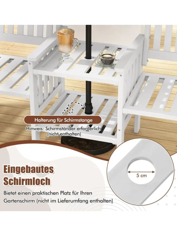 Gartenbank mit Tisch 165x60x88cm in Weiß