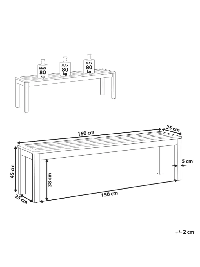 Gartenbank TUSCANIA in Braun - (W) 160 x (H) 45 x (L) 35 cm