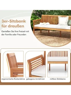 Gartenbank Akazienholz für 3 Personen in Beige