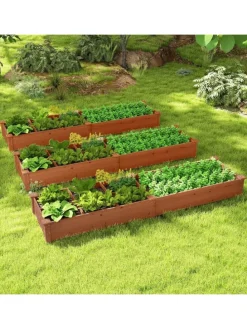Gartenbeet mit 2 Pflanzkästen 228x62x25cm in Braun