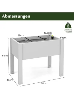 Gartenbeet selbstbewässernd 76x45x61cm in Weiß