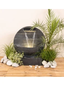 Gartenbrunnen mit Wasserfall und LED Beleuchtung H: 59cm in anthrazit