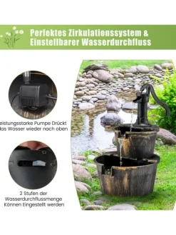 Gartenbrunnen mit Wasserpumpe in Bronze