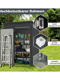 Gartenhaus Metall 1,88 m³ Türgröße: 72,5x159cm in Grau