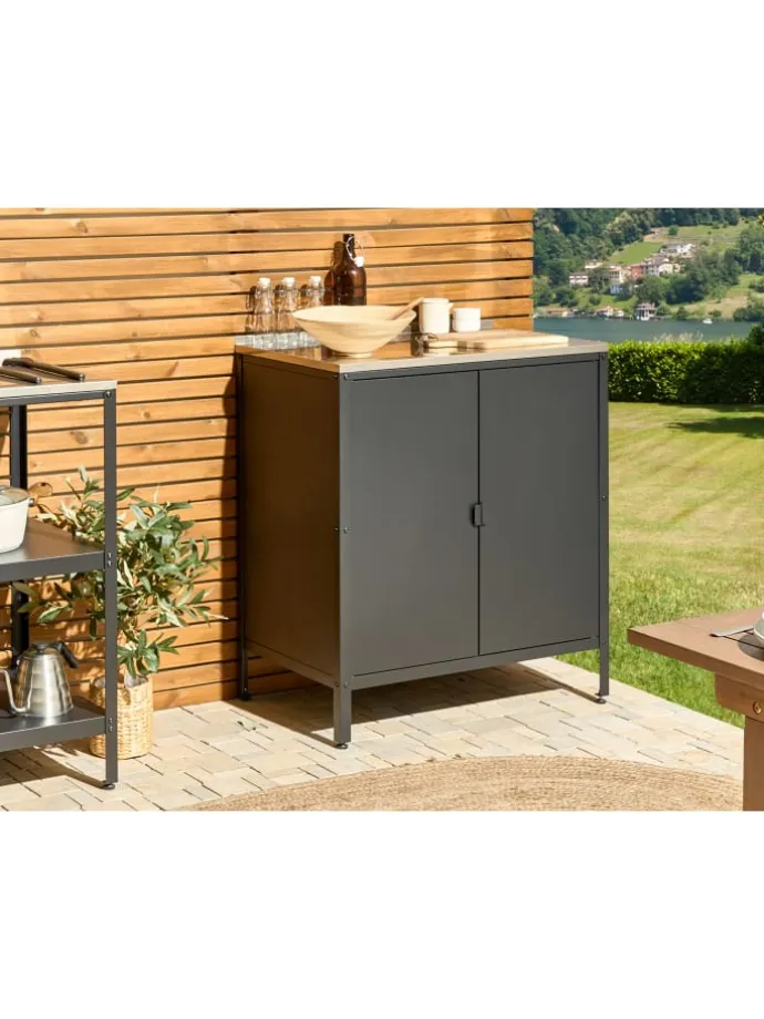 Gartenküche VILAMA in Schwarz/Silber - (W) 80 x (H) 90 x (L) 50 cm