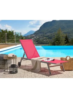 Gartenliege LEVANZO in Rot/Schwarz - (W) 64 x (H) 96 x (L) 198 cm