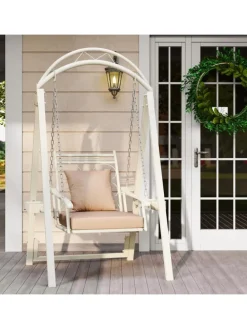Gartenschaukel mit Gestell mit abnehmbaren Kissen in Weiß