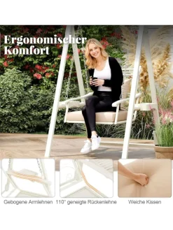 Gartenschaukel mit Gestell mit abnehmbaren Kissen in Weiß