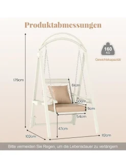 Gartenschaukel mit Gestell mit abnehmbaren Kissen in Weiß