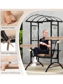 Gartenschaukel mit Gestell & 2 Rankgittern in Schwarz