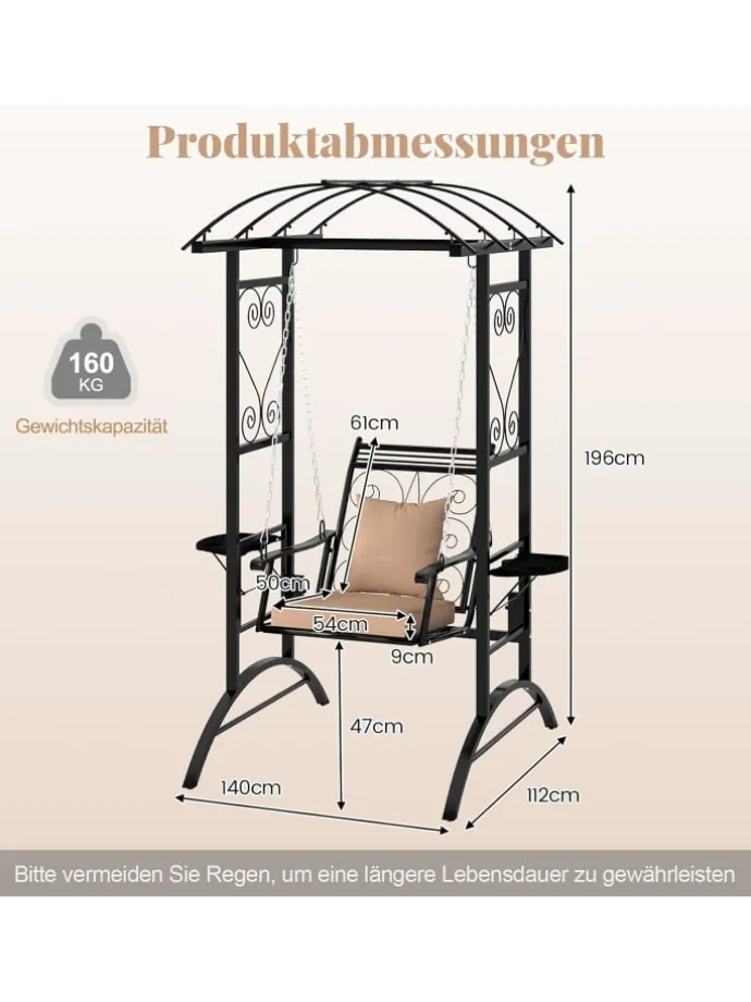 Gartenschaukel mit Gestell & 2 Rankgittern in Schwarz