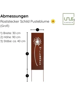 Gartenschild Rost Pusteblume in Braun