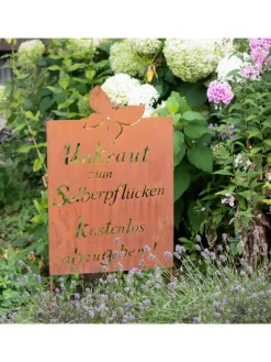 Gartenschild Rost Unkraut Spruch in Braun