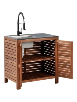 Gartenschrank BRUCOLI in Braun/Grau/Schwarz - (W) 80 x (H) 83 x (L) 50 cm