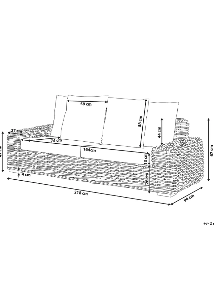 Gartensofa FORLI in Braun/Weiß - (W) 218 x (H) 67 x (L) 94 cm