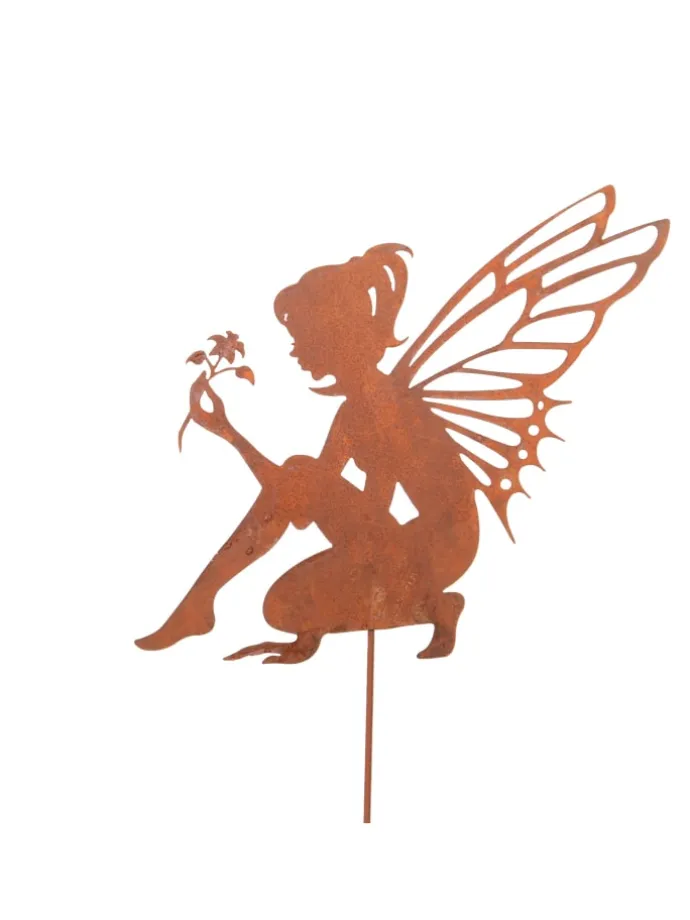 Gartenstecker Rost Elfe sitzend in Braun