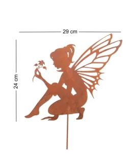 Gartenstecker Rost Elfe sitzend in Braun