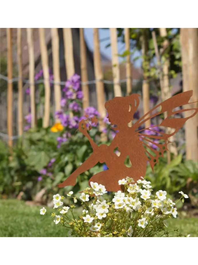 Gartenstecker Rost Elfe sitzend in Braun