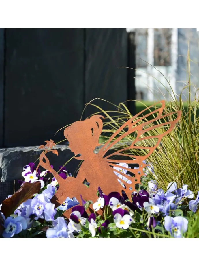 Gartenstecker Rost Elfe sitzend in Braun