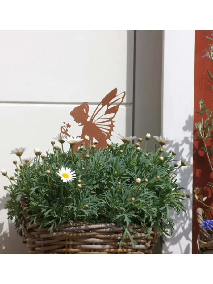 Gartenstecker Rost Elfe sitzend in Braun