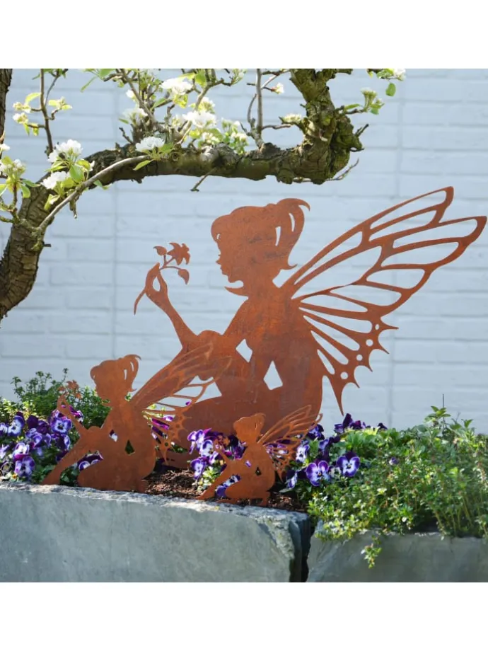 Gartenstecker Rost Elfe sitzend in Braun