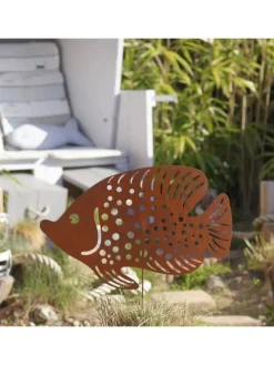 Gartenstecker Rost Fisch in Braun