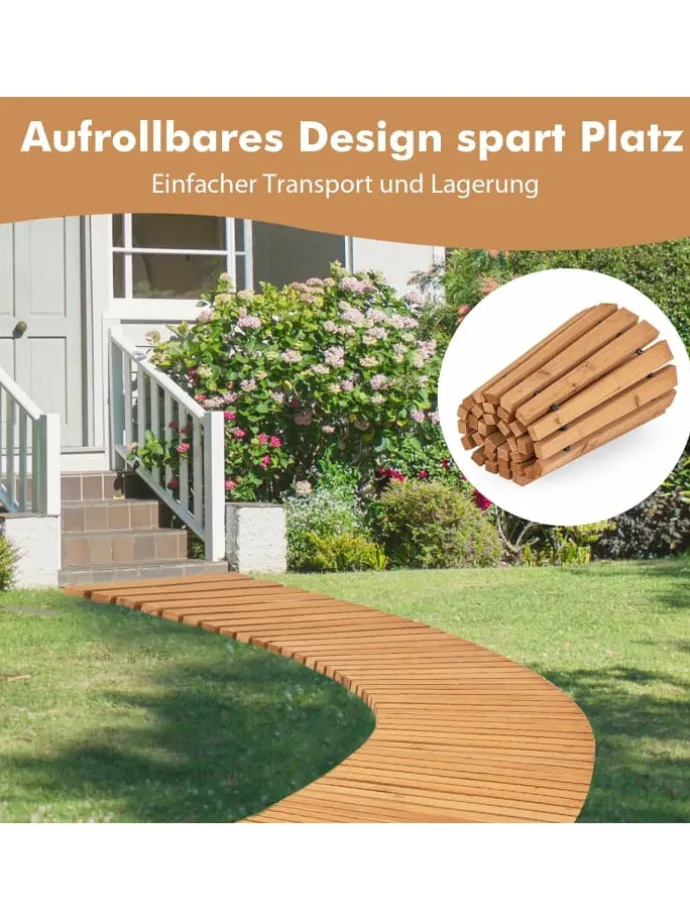 Gartenweg Holz ausrollbar 216x43cm in Beige