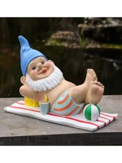 Gartenzwerg BERT im Urlaub liegend Gartenfigur H: 17,5cm in bunt