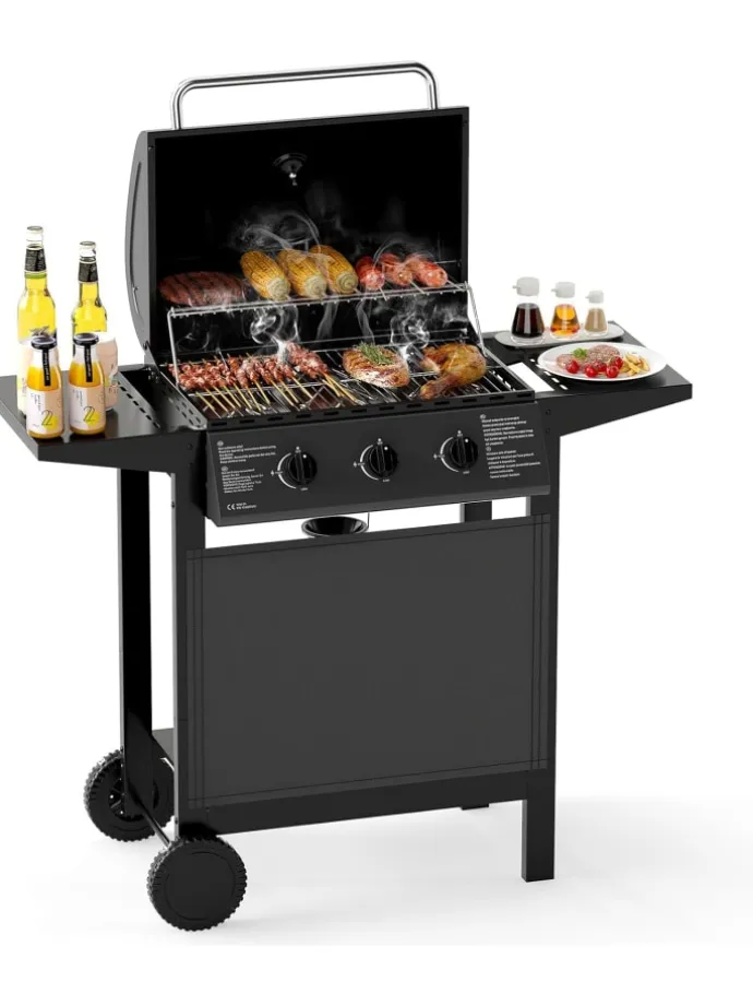 Gasgrill mit 3 Brenner 7 kW in Schwarz