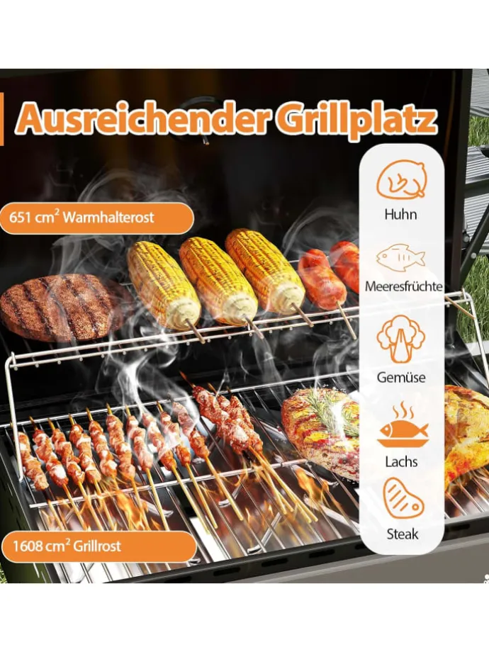 Gasgrill mit 3 Brenner 7 kW in Schwarz