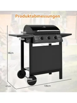 Gasgrill mit 3 Brenner 7 kW in Schwarz