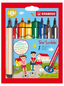 Gefederte Dreikant-Filzstifte "STABILO Trio Scribbi" - 8 Stück