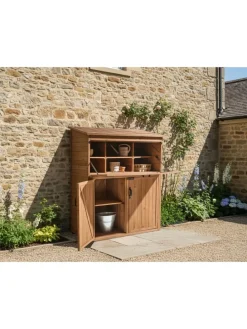 Gerätehaus mit Holzunterstand TOFFIA in Braun - (W) 127 x (H) 160 x (L) 66 cm