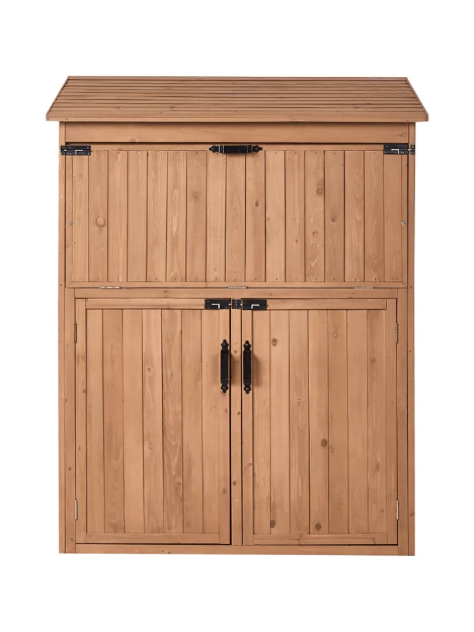 Gerätehaus mit Holzunterstand TOFFIA in Braun - (W) 127 x (H) 160 x (L) 66 cm